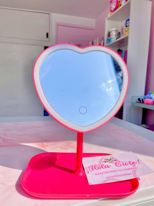 Espejo de corazón luz led color al azar