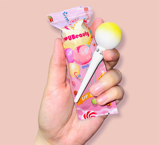 Labial matte en envoltura de dulce//Labial color sorpresa en forma de paleta